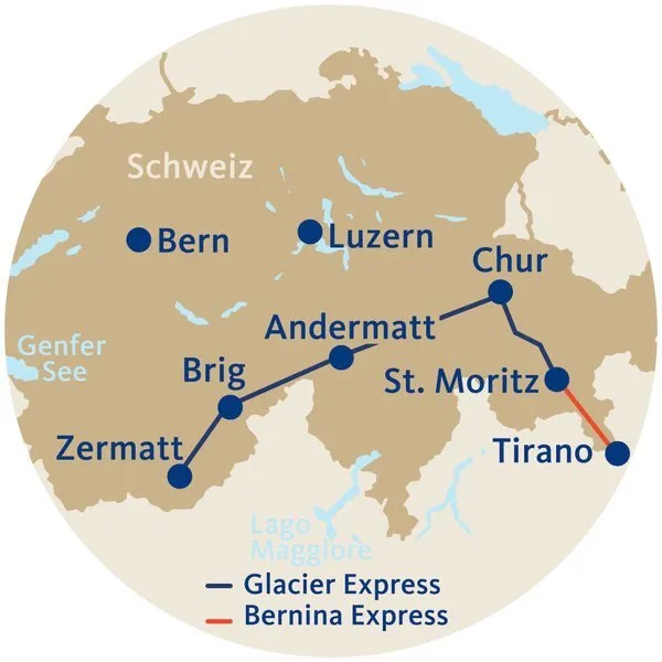 Glacier Express Klassisch / Zermatt - St. Moritz, 3 Sterne/2. Klasse,Glacier Express Klassisch Zermatt - St.Moritz,Glacier und Bernina Express Klassisch Zermatt - St. Moritz,Glacier Express Klassisch Zermatt - St. Moritz