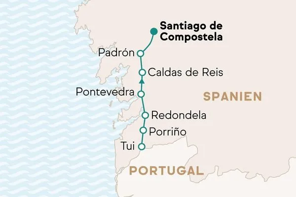 Wandern auf dem Jakobsweg: Camino Portugués ab Tui mit Gepäcktransport & Transfers (Zielflughafen Santiago)
